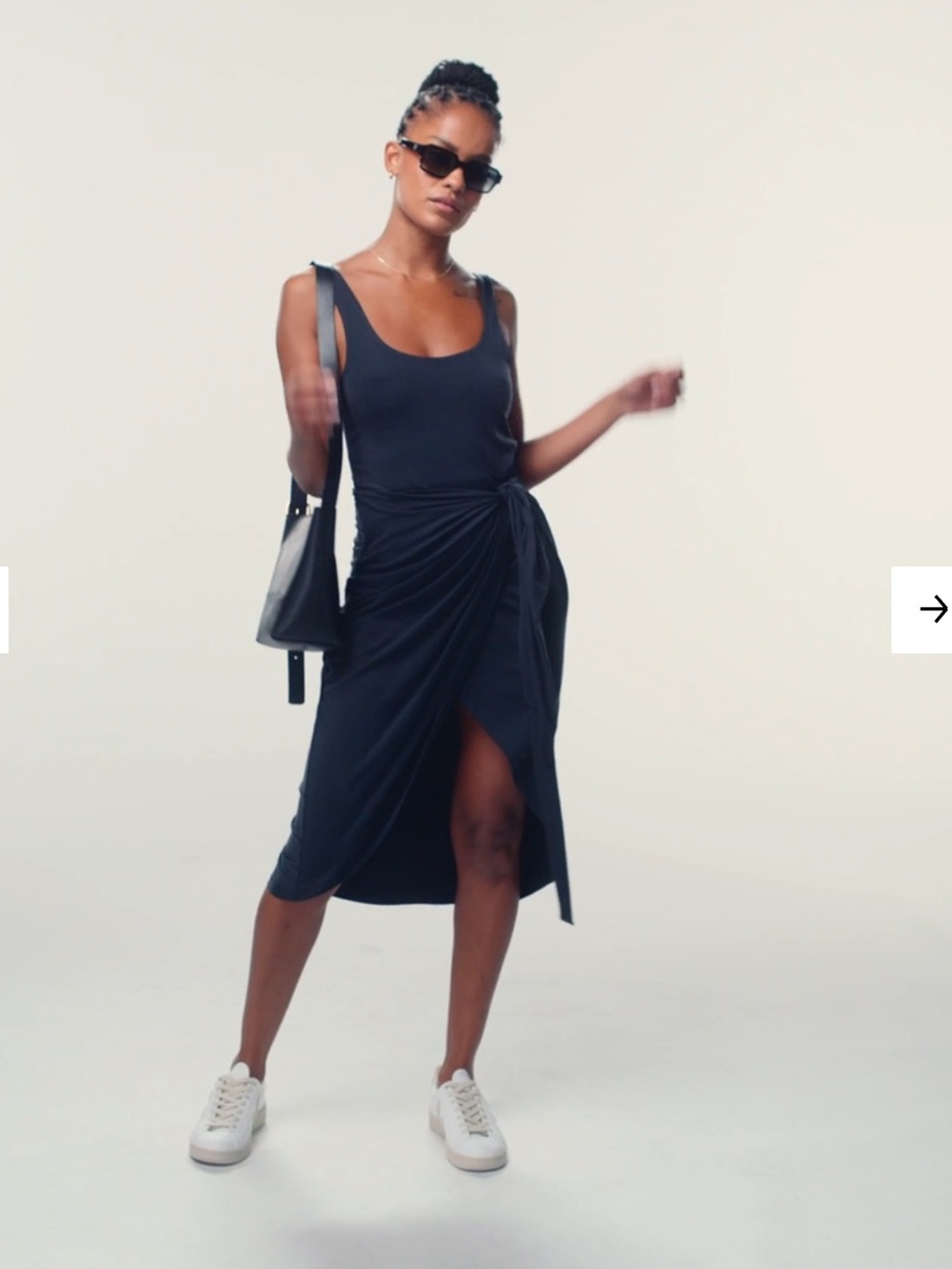 Beyond Yoga Intrigue Black Wrap Midi Dress  Small Minimalist Travel USA Made - Picture 2 of 12